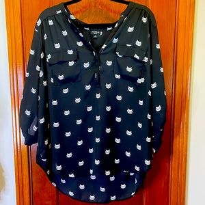 Torrid-Harper Georgette Blouse Black with Cats